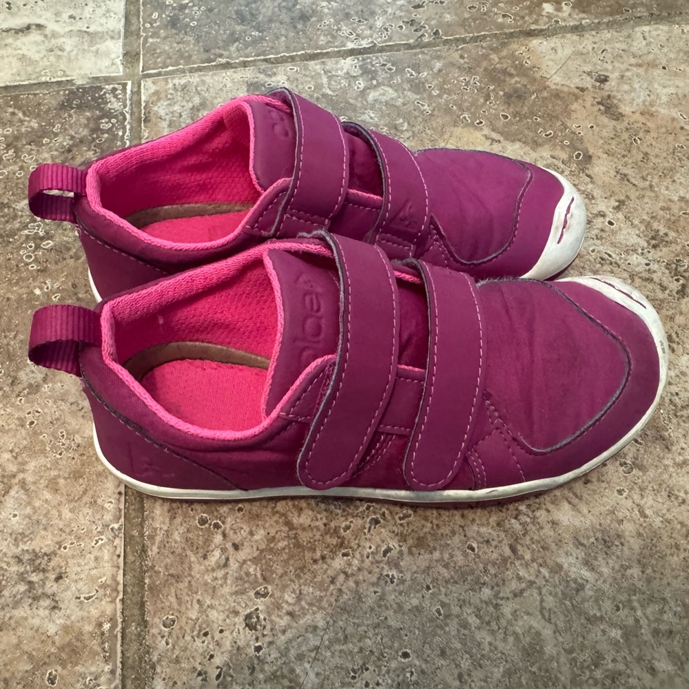 Kids Pink plae Shoes with Velcro Straps